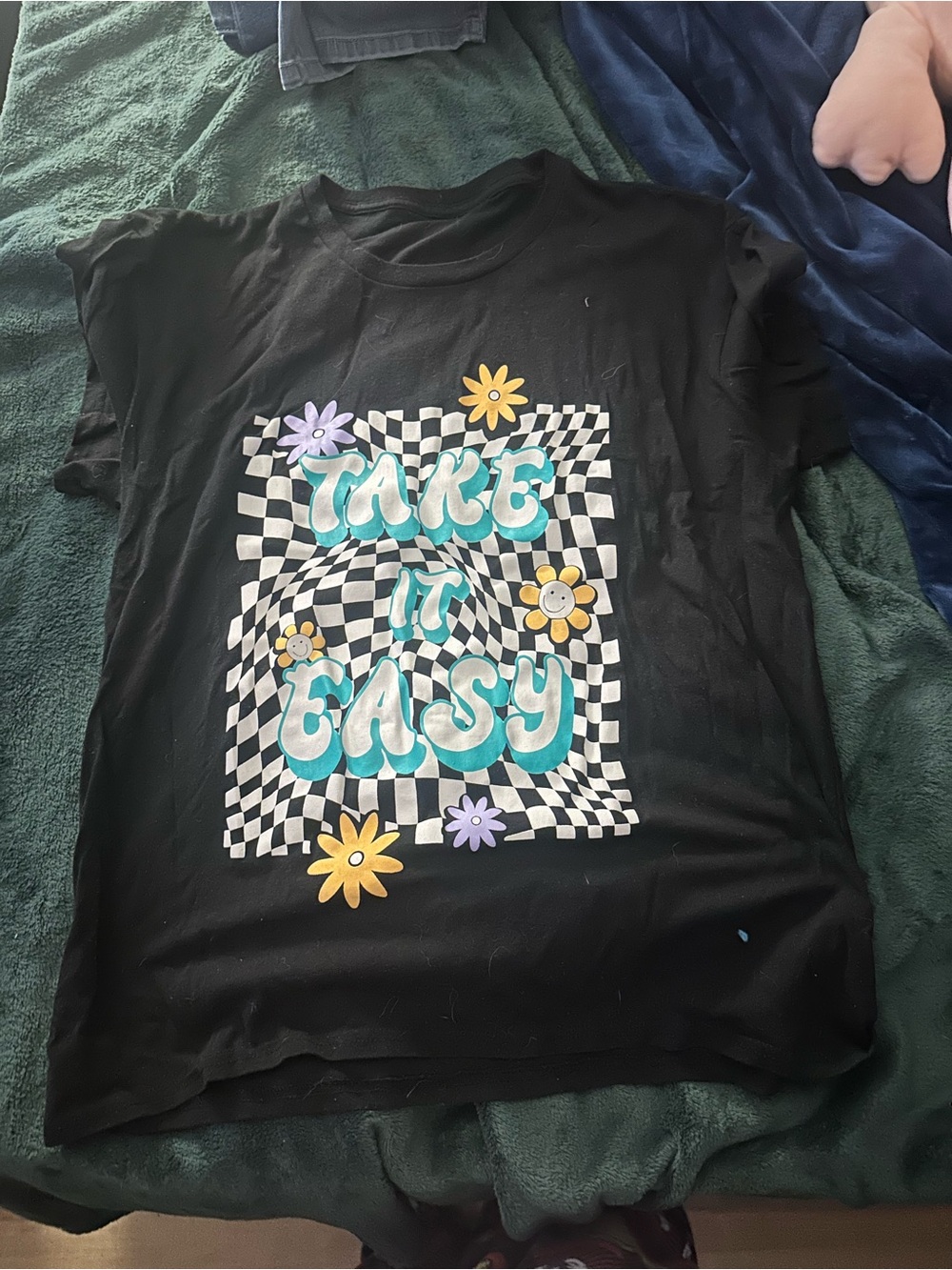 Take It Easy Graphic Tee - Black with Teal, Yellow & Lavender Accents